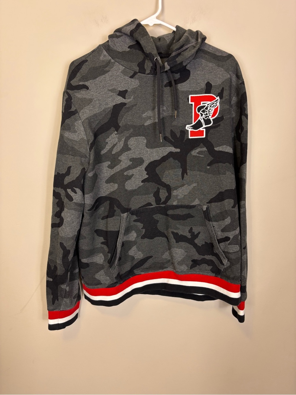 Polo by Ralph Lauren Gray Camouflage Crewneck Hoodie with Red Logo Men’s Large